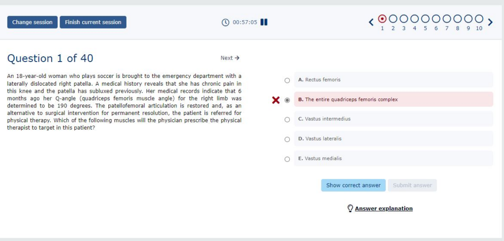 screenshot of a multiple choice question with an incorrect answer selected