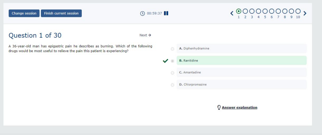 screenshot of a multiple choice question with a correct answer selected