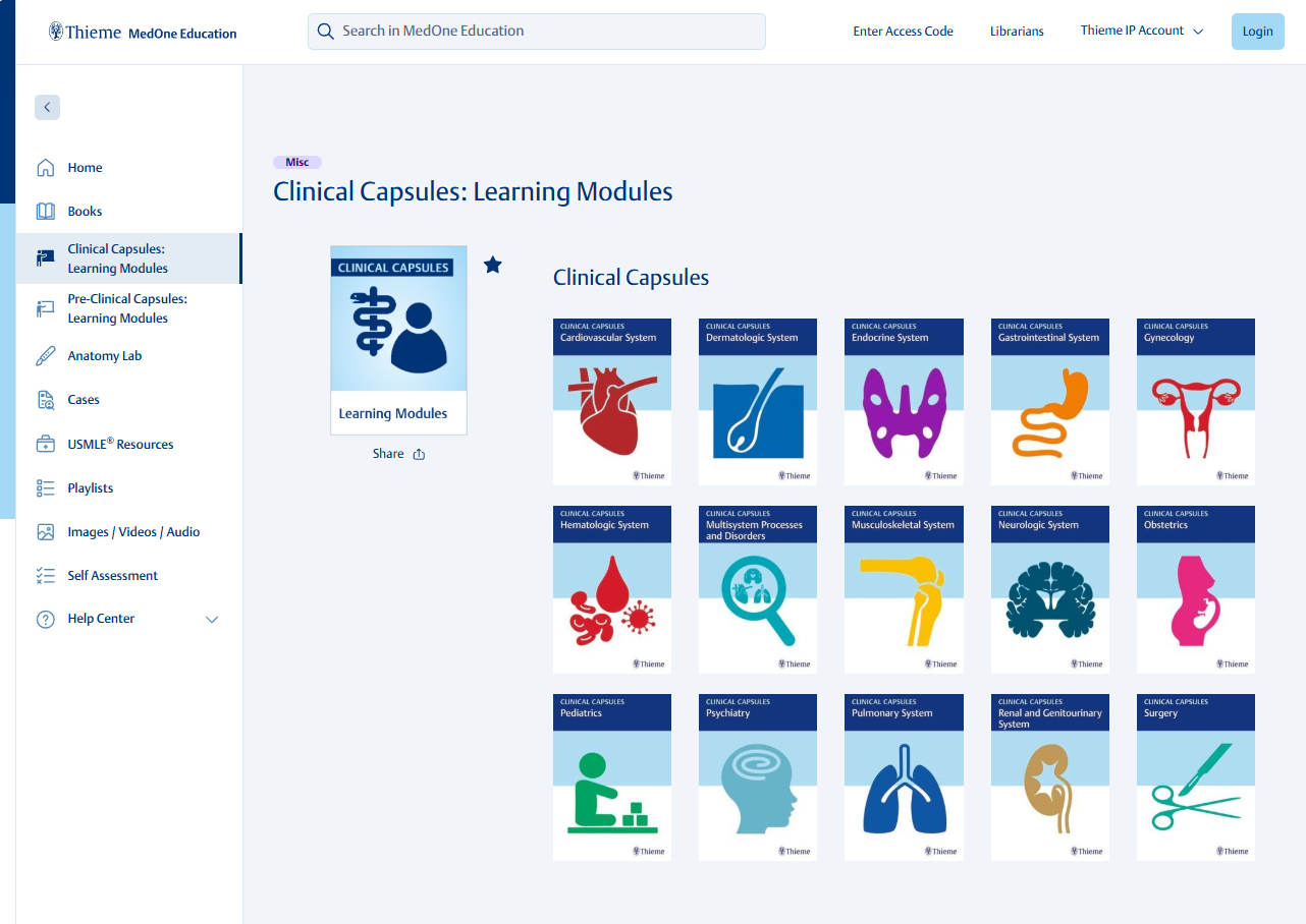 Clinical Capsules med student learning modules on MedOne Education