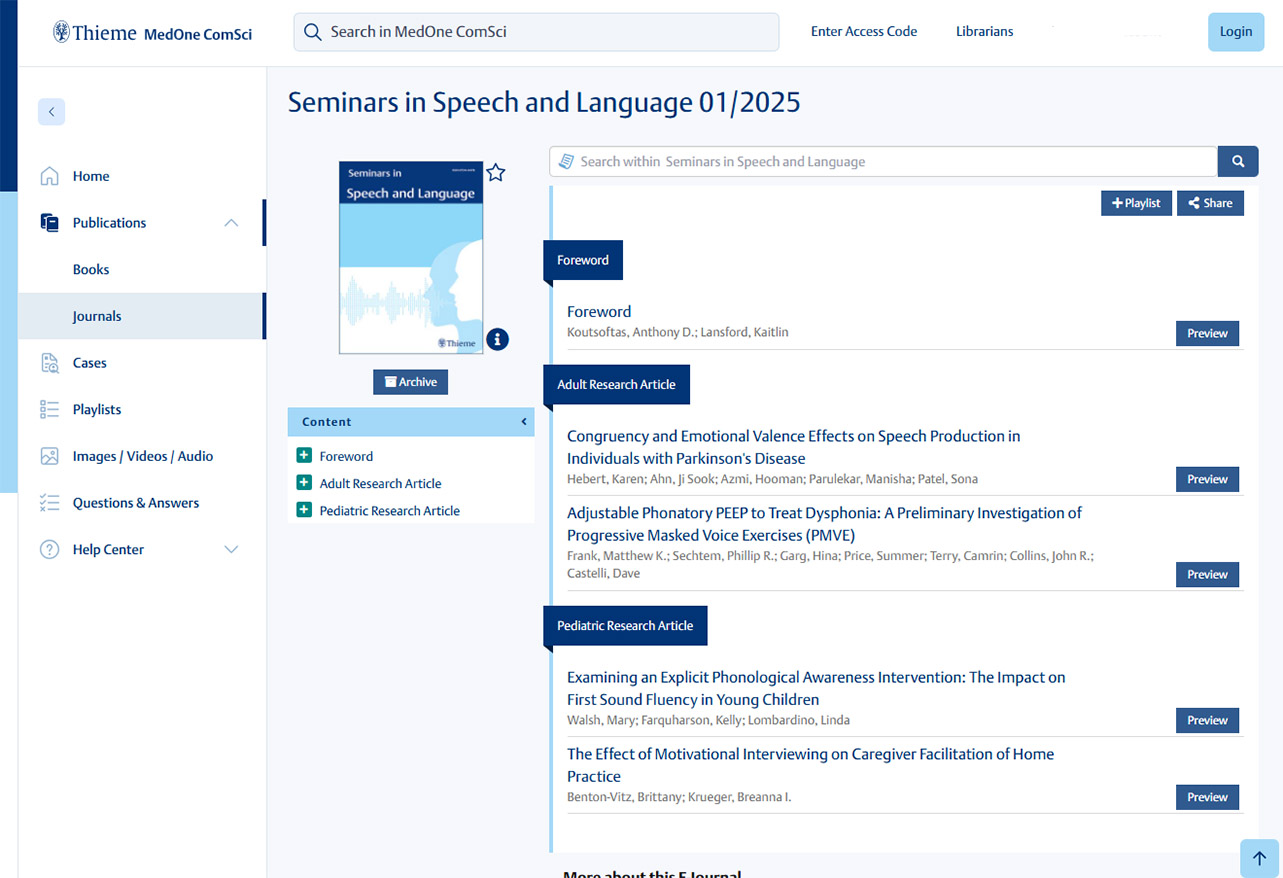 Thieme MedOne ComSci Journals Screenshot