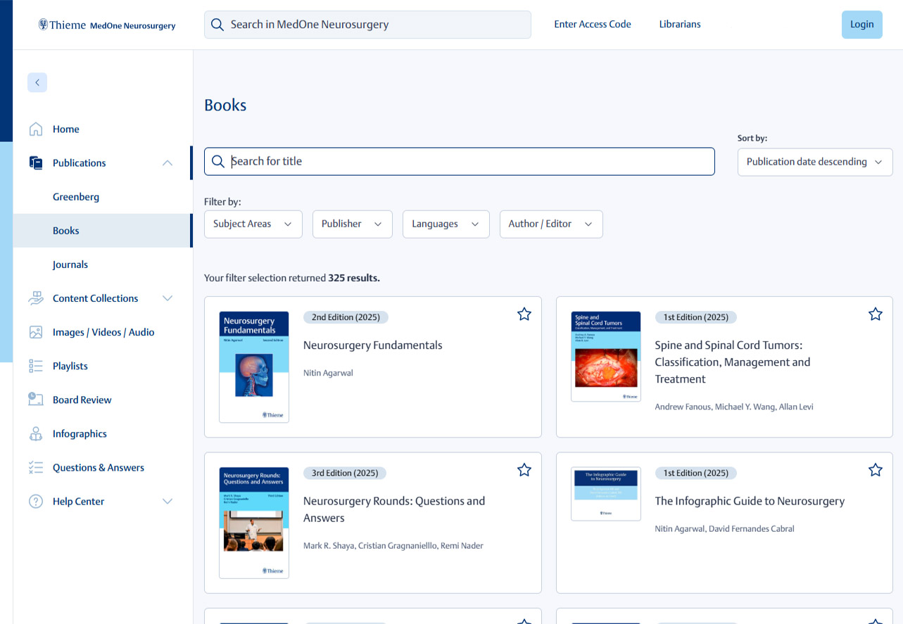Thieme MedOne Neurosurgery Books Screenshot