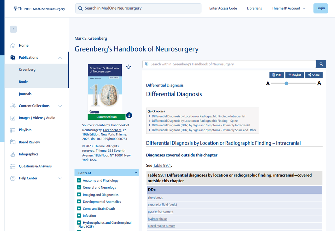 Thieme MedOne Neurosurgery Playlists Screenshot
