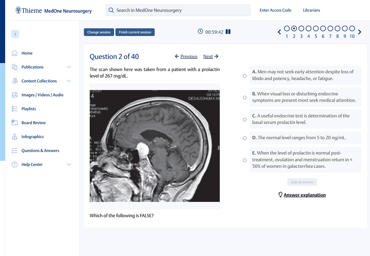 Thieme MedOne Neurosurgery Questions & Answers Screenshot