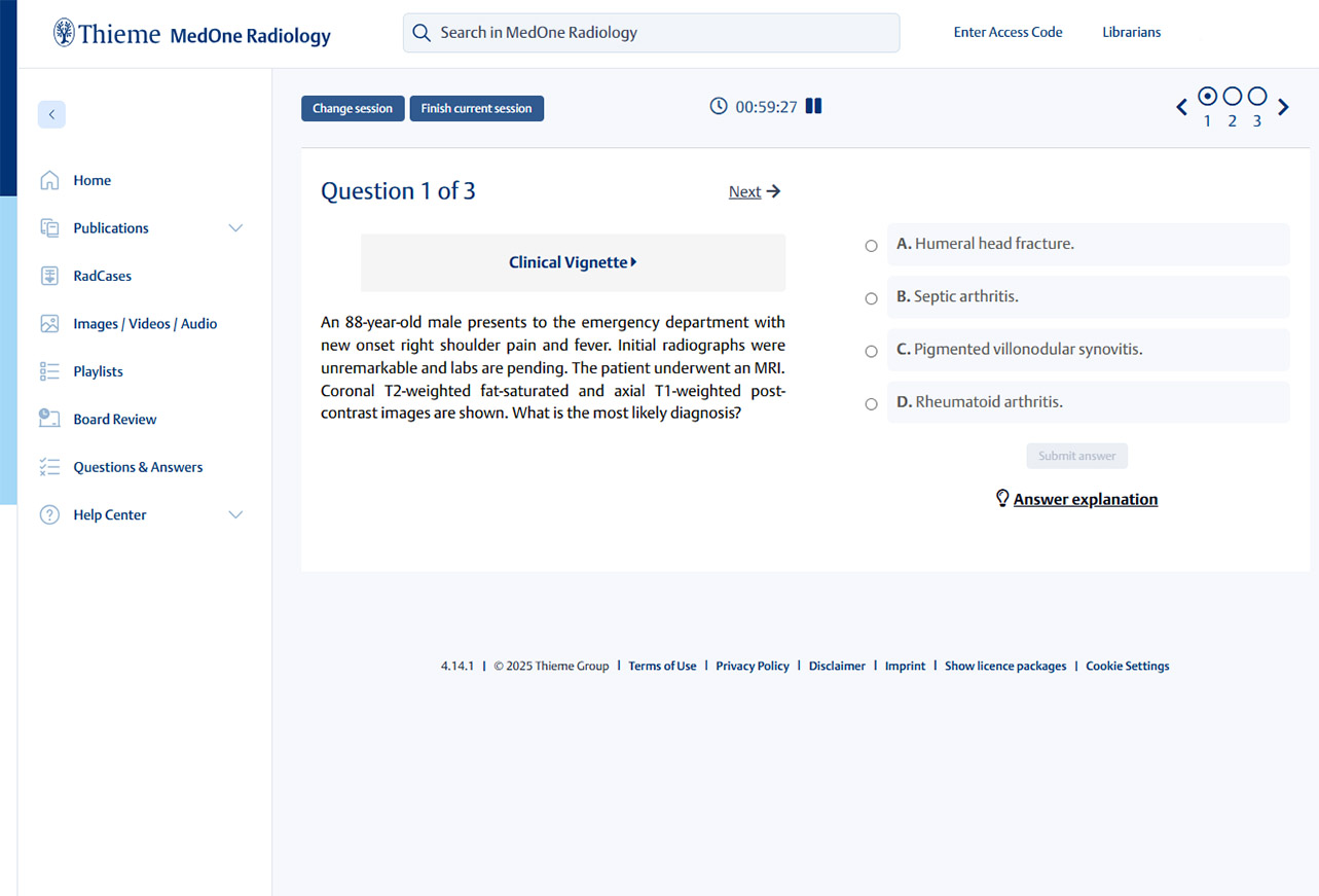 Thieme MedOne Neurosurgery Questions & Answers Screenshot